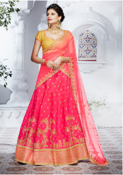 Pink and Mustard color zari work Designer Lehenga Choli